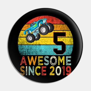 Kids 5Th Birthday Monster Truck Lover 5 Years Old Pin