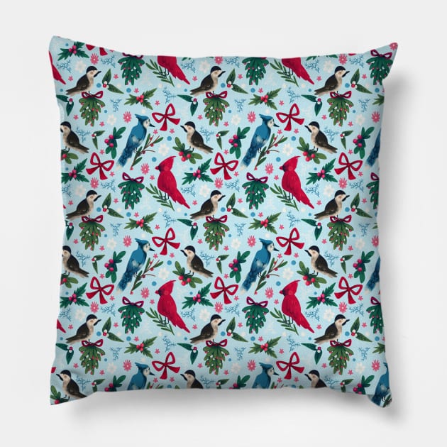 Joy to The Birds Repeat Pattern #1 Pillow by misnamedplants