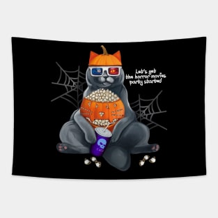 Horror movies Halloween party cat Tapestry