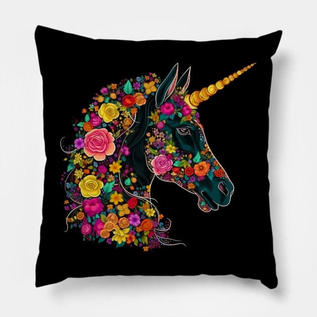 Unicorn of Flowers - Horse design Pillow by RichieDuprey