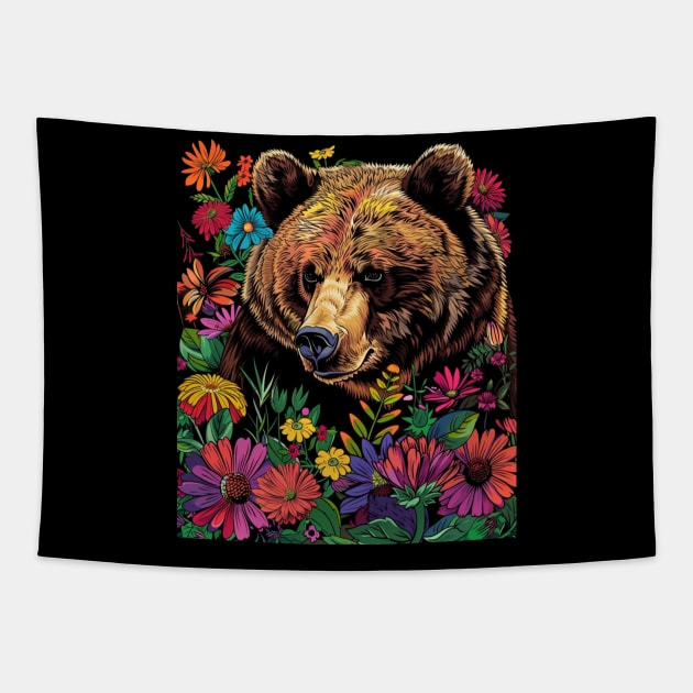 Grizzly Bear Habituation Tapestry by skeleton sitting chained