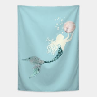 Gathering Pearls Beautiful White Mermaid Tapestry