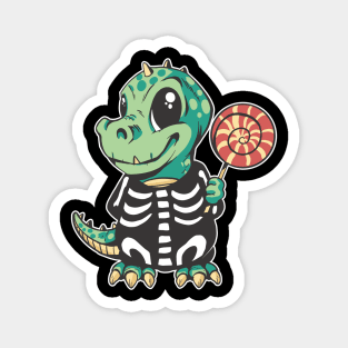 Cute Green T-Rex Dinosaur illustration Holding a Popsicle! Magnet