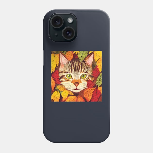 Tabby Kitten in Fall Leaves Phone Case by Geminiartstudio