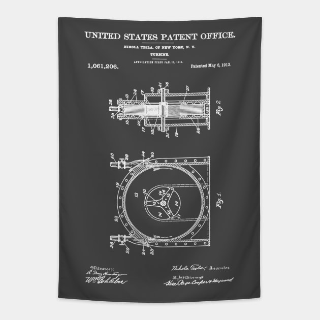 Tesla Turbine Patent White Tapestry by Luve