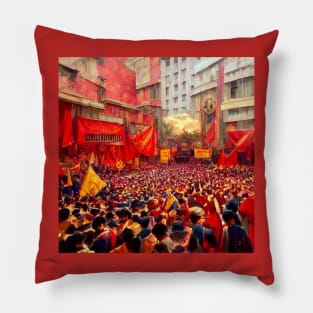 Socialist Poster, Workers United in a Square Pillow