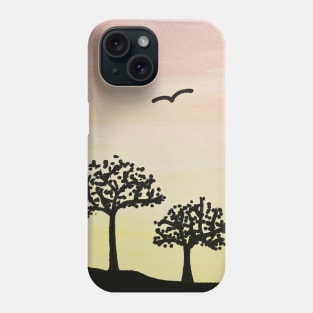 Watercolor Pink yellow orange sky and trees watercolour painting Phone Case