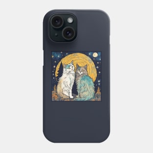 Vintage Norwegian Forest Cats are Platonic Soulmates in Van Gogh Starry Night Sky Cat Mom Phone Case