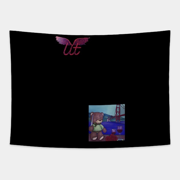 LitQ - Cute Teddy Bear drinks wine at the golden gate bridge on Valentine's Day Tapestry by LitQ