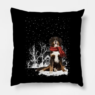 Christmas English Shepherd With Scarf In Winter Forest Pillow