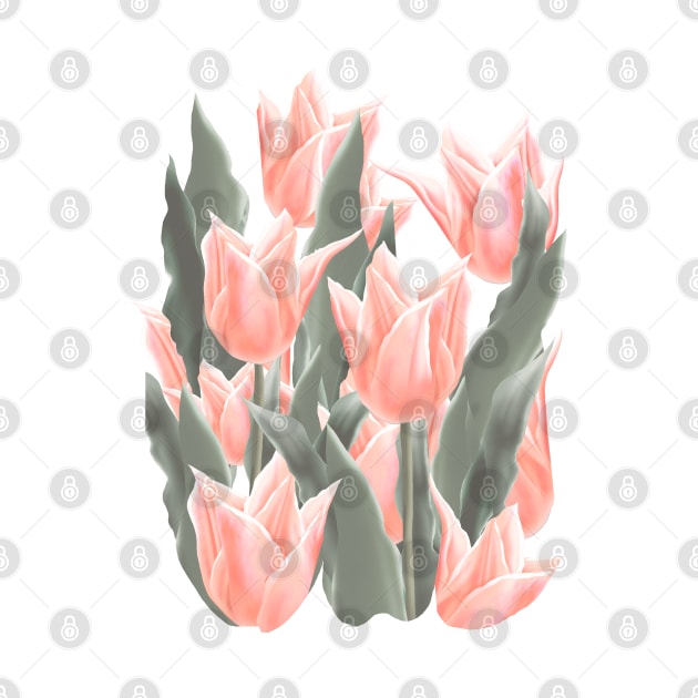 Stylish Peach Tulips Flowers Watercolor Illustration, coral pink color background. Holiday, Birthday, Anniversary Gifts by sofiartmedia