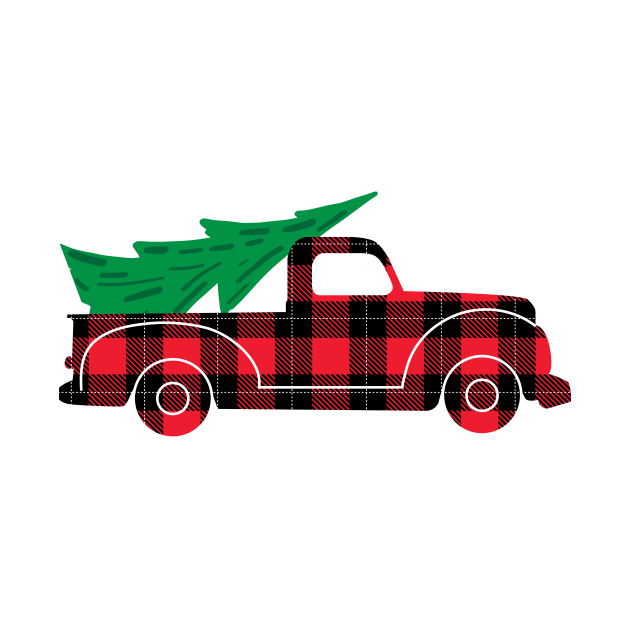 Christmas Plaid truck with tree by JDawnInk