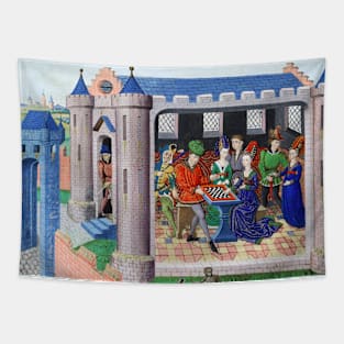 Cassiel and Phésona Playing Chess In A Medieval Castle Tapestry