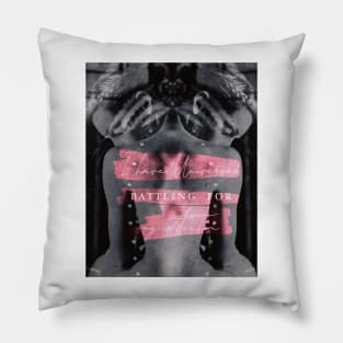 I have universes battling for me attention typography on double exposure of two headed woman Pillow