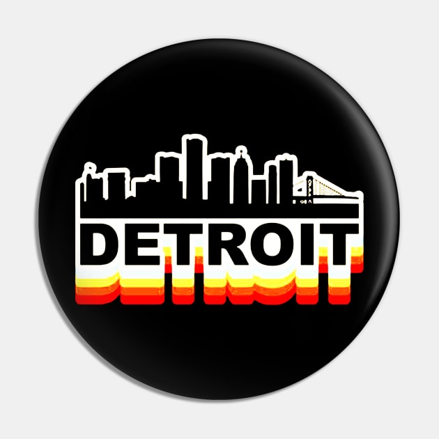 Detroit City Skyline Vintage Retro Pin by mariebellamanda