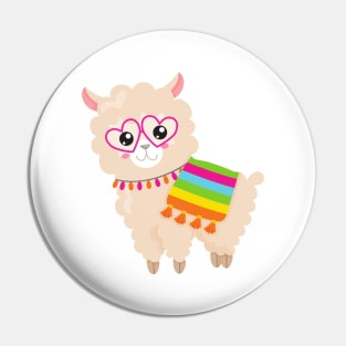 Mexican Llama, Cute Llama, Cute Alpaca, Glasses Pin