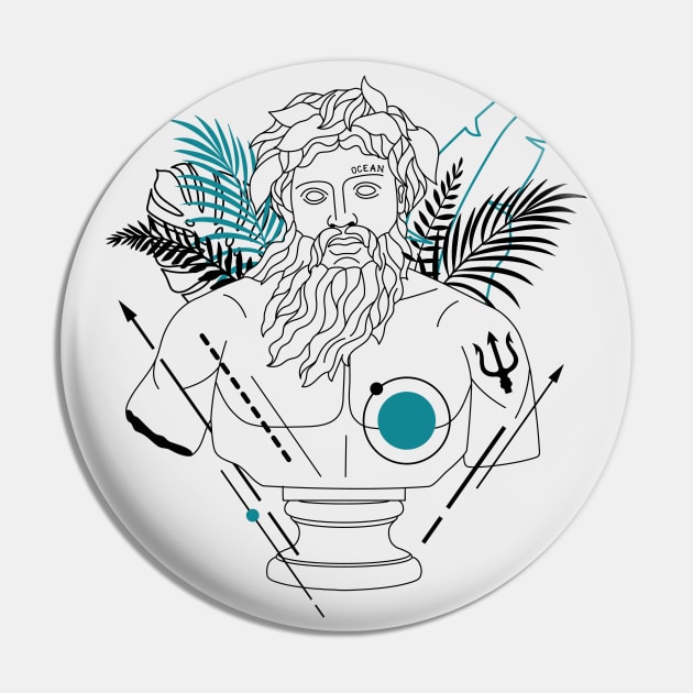 Funny Hipster Poseidon Greek God // Funny Greek Mythology Pin by SLAG_Creative