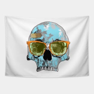 Turquoise skull with plaster bandage and broken sun glasses Tapestry