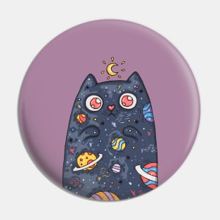 Cartoon cute cat with the universe inside Pin