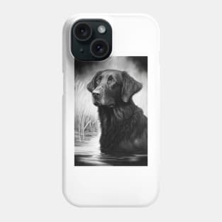 Flatcoated retriver black and white painting Phone Case