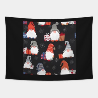 Christmas Gnomes with Snowflakes and Presents on Dark Grey Tapestry