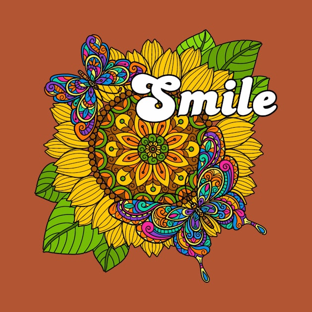 Smile Hippy Sunflower and Butterfly Design by AlondraHanley