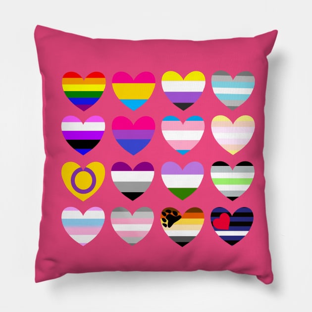 Multi Pride Flag Hearts Pillow by Salty Said Sweetly