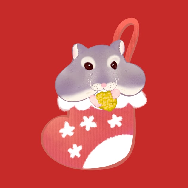 Hamster in a Christmas Stocking Munching Away by Rinco Ronki