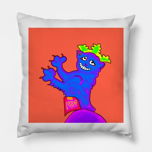 Ugly Medieval Grinning Cat in a Crown Weird 90's Retro Acid Art Pillow by JamieWetzel