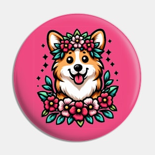 Flower Corgi Pin