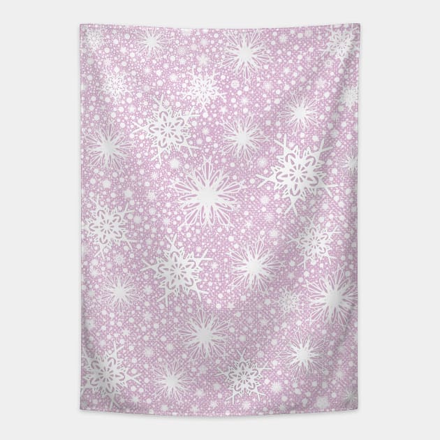 Sparkle Snowflake Pattern Design in Pastel Pink Background Tapestry by Lobinha