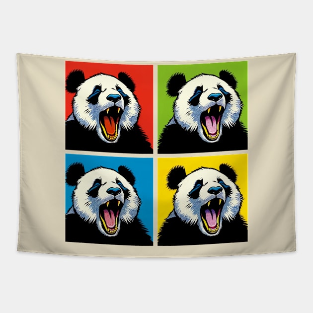 Pop Screaming Panda - Funny Panda Art Tapestry by PawPopArt