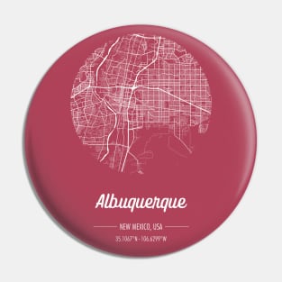 City map in red: Albuquerque New Mexico, USA with retro vintage flair Pin