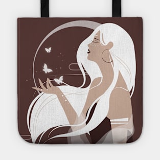 Celestial art, Moon art, Celestial butterfly print, Halloween, Witch art, Woman with long white hair, Aesthetic art Tote