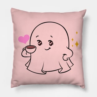 ghost cute with coffee Pillow