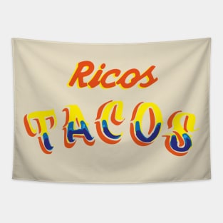 Ricos tacos authentic Mexican food calligraphy font lettering banner taquería rótulo Tapestry