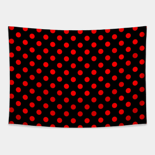 Red Polka Dots Pattern on Black Background Tapestry