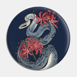 Vietnamese Blue Beauty Snake with Red Spider Lilies Pin