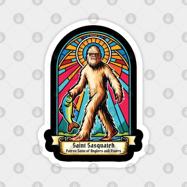 Saint Sasquatch Patron of Anglers - Fishing Legend Graphic Magnet by Graphic Duster