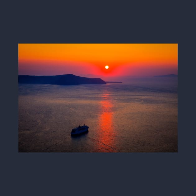 Santorini Cruise Ship, Red Sunset by tommysphotos