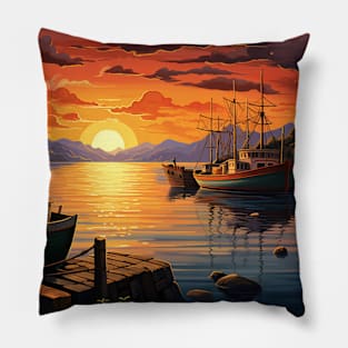 Twilight Marina - Fishing Boats at Dusk Pillow