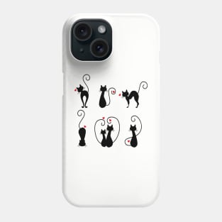 Cats 3 Black and red hearts Phone Case