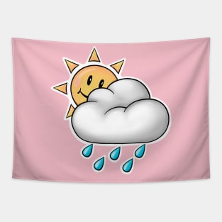 Reva Prisma Sun behind a raincloud emoji Tapestry