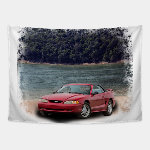 1994 Mustang GT in our lake distressed series on back Tapestry by Permages LLC