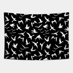 Flying Birds White Silhouettes Pattern Tapestry