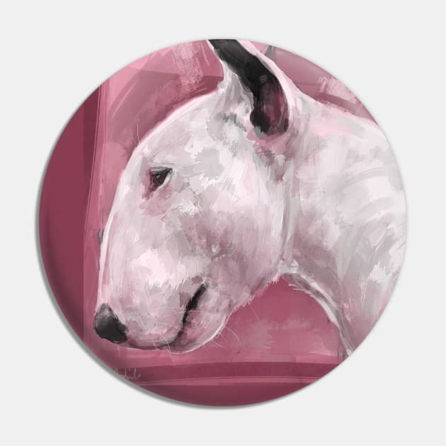 Artistic Painting of a Bull Terrier on Pink Background Pin by ibadishi