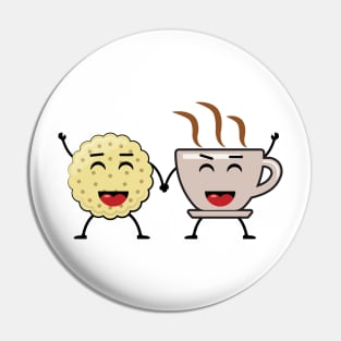 Best Friends - Biscuit And Coffee - Funny Character Illustration Pin