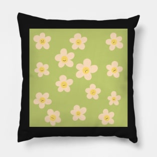 Sad happy flower pattern in key lime Pillow