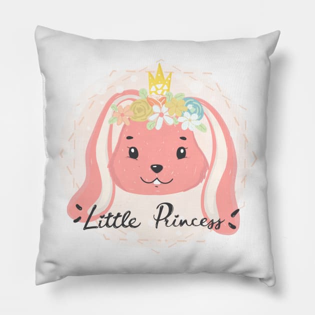 Cute little pink bunny princess with flower crown for little princess Pillow by Janatshie