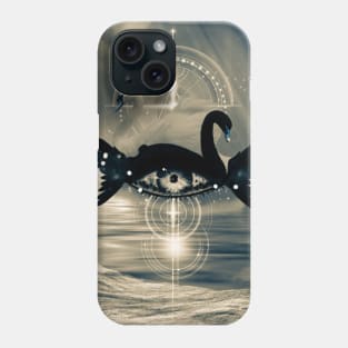 Fantasy eye with swan in black and white Phone Case